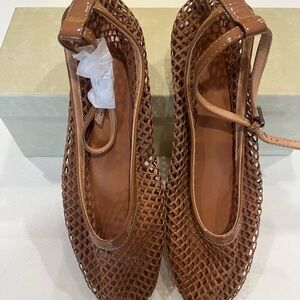 Mesh Ballet Mary Jane Flats in Brown/Tan color